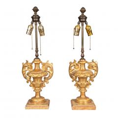 Pair Of Italian Rococo Giltwood Urns Mounted as Lamps - 3739669