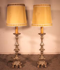 Pair Of Italian Torcheres In Silver Wood Early 19th Century - 2605905