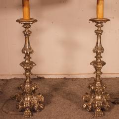 Pair Of Italian Torcheres In Silver Wood Early 19th Century - 2605906