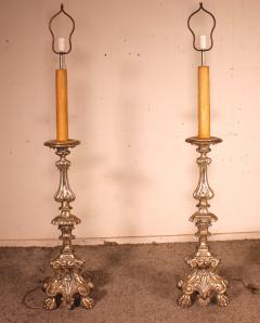 Pair Of Italian Torcheres In Silver Wood Early 19th Century - 2605910