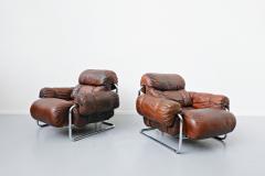 Pair Of Italian Tucroma Armchairs By Guido Faleschini Leather - 1896107