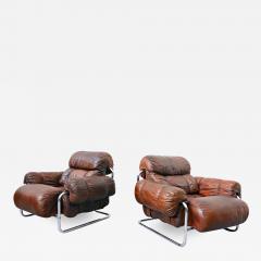 Pair Of Italian Tucroma Armchairs By Guido Faleschini Leather - 1898770