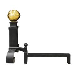 Pair Of Large Andirons In Wrought Iron with Brass Orbs 1970s - 3414771