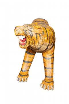 Pair Of Large Painted Wood Figures Of Tigers Possibly From A Circus - 4243395