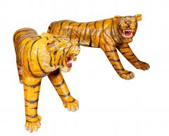 Pair Of Large Painted Wood Figures Of Tigers Possibly From A Circus - 4243454