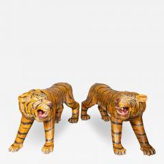 Pair Of Large Painted Wood Figures Of Tigers Possibly From A Circus - 4247286