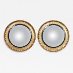 Pair Of Large Regency Giltwood Convex Mirrors - 4262873