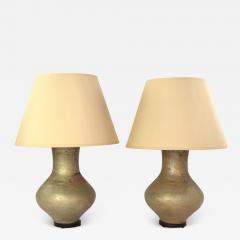 Pair Of Large Scale Glazed Concrete Ovid Form Table Lamps American Circa 1978  - 2522240