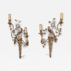 Pair Of Maison Bagues Parrot Form Crystal and Gilt Metal Wall Sconces - 4153744