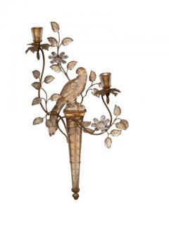 Pair Of Maison Bagues Parrot Form Crystal and Gilt Metal Wall Sconces - 4141580