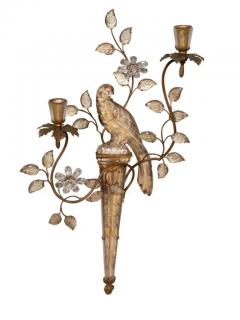 Pair Of Maison Bagues Parrot Form Crystal and Gilt Metal Wall Sconces - 4141583