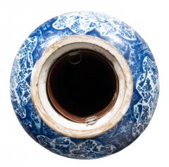 Pair Of Mexican Talavera Poblana Pottery Blue And White Vases With Iron Stands - 4359240
