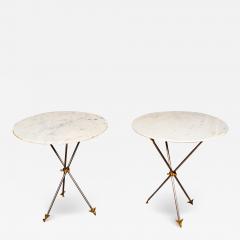 Pair Of Mid Century Brass and Marble End Tables - 3742925