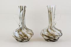 Pair Of Mid Century Murano Glass Vases Carafes White Brown Italy ca 1960 - 4361125