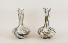 Pair Of Mid Century Murano Glass Vases Carafes White Brown Italy ca 1960 - 4361127