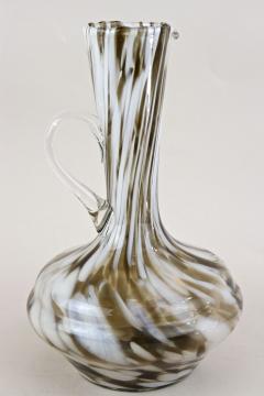 Pair Of Mid Century Murano Glass Vases Carafes White Brown Italy ca 1960 - 4361131