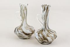 Pair Of Mid Century Murano Glass Vases Carafes White Brown Italy ca 1960 - 4361133