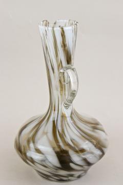 Pair Of Mid Century Murano Glass Vases Carafes White Brown Italy ca 1960 - 4361136