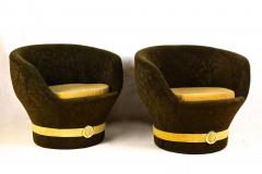 Pair Of Mid Century Velvet Lounge Chairs Club Chairs Italy circa 1960 70 - 3341245