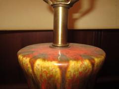 Pair Of Mid century Modern Orange Drip Glazed Lamps Danish - 3068921