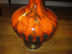 Pair Of Mid century Modern Orange Drip Glazed Lamps Danish - 3068926