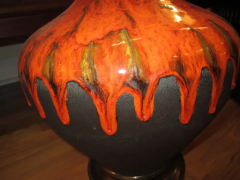 Pair Of Mid century Modern Orange Drip Glazed Lamps Danish - 3068931