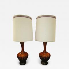 Pair Of Mid century Modern Orange Drip Glazed Lamps Danish - 3074827