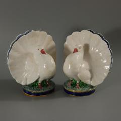 Pair Of Minton Majolica Dove Flower Holders - 3011861