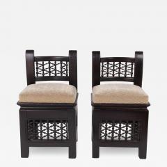 Pair Of Moorish Ebonized Low Chairs With Upholstered Seats Morocco Circa 1920 - 3056754