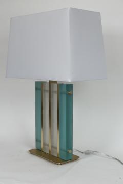 Pair Of Murano Aquamarine Brass Block Lamps - 2642984