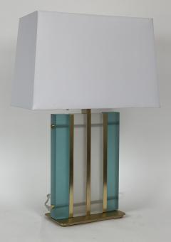 Pair Of Murano Aquamarine Brass Block Lamps - 2642988