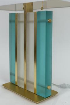 Pair Of Murano Aquamarine Brass Block Lamps - 2642991