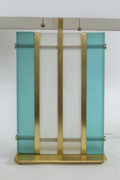 Pair Of Murano Aquamarine Brass Block Lamps - 2642995