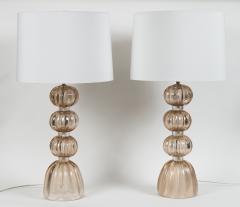 Pair Of Murano Blown Blush Ball Lamps Contemporary - 2280711
