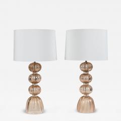 Pair Of Murano Blown Blush Ball Lamps Contemporary - 4590407