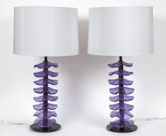 Pair Of Murano Glass Iridescent Lavender Petal Lamps Contemporary - 3777697