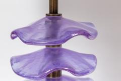 Pair Of Murano Glass Iridescent Lavender Petal Lamps Contemporary - 3777699