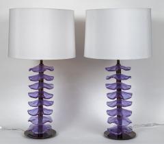 Pair Of Murano Glass Iridescent Lavender Petal Lamps Contemporary - 3777701