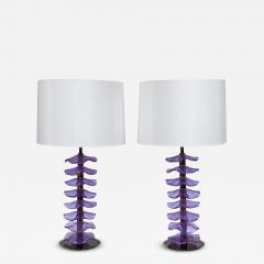 Pair Of Murano Glass Iridescent Lavender Petal Lamps Contemporary - 3778392