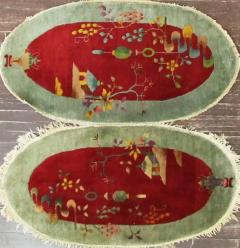 Pair Of Oval Shape Antique Art Deco Chinese Rugs 2 x 4 Each - 3967776