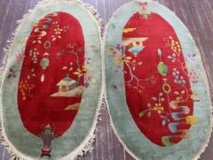 Pair Of Oval Shape Antique Art Deco Chinese Rugs 2 x 4 Each - 3967778