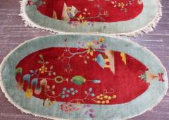 Pair Of Oval Shape Antique Art Deco Chinese Rugs 2 x 4 Each - 3967782