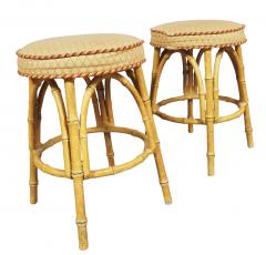 Pair Of Painted Metal Faux Bamboo Stools - 3740697