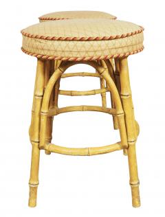 Pair Of Painted Metal Faux Bamboo Stools - 3740698