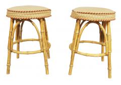 Pair Of Painted Metal Faux Bamboo Stools - 3740699