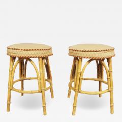 Pair Of Painted Metal Faux Bamboo Stools - 3758967