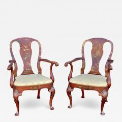 Pair Of Queen Anne Style Red Japanned Armchairs - 1736585