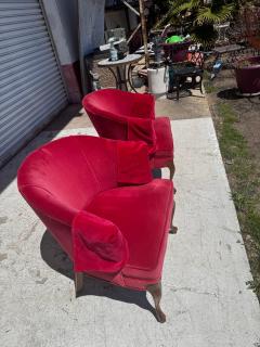 Pair Of Red velvet Vintage Tub Chairs - 4564289