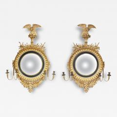 Pair Of Regency Giltwood And Ebonized Convex Girandole Mirrors - 4459032