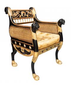 Pair Of Regency Style Ebonized And Parcel Gilt Armchairs - 4663115